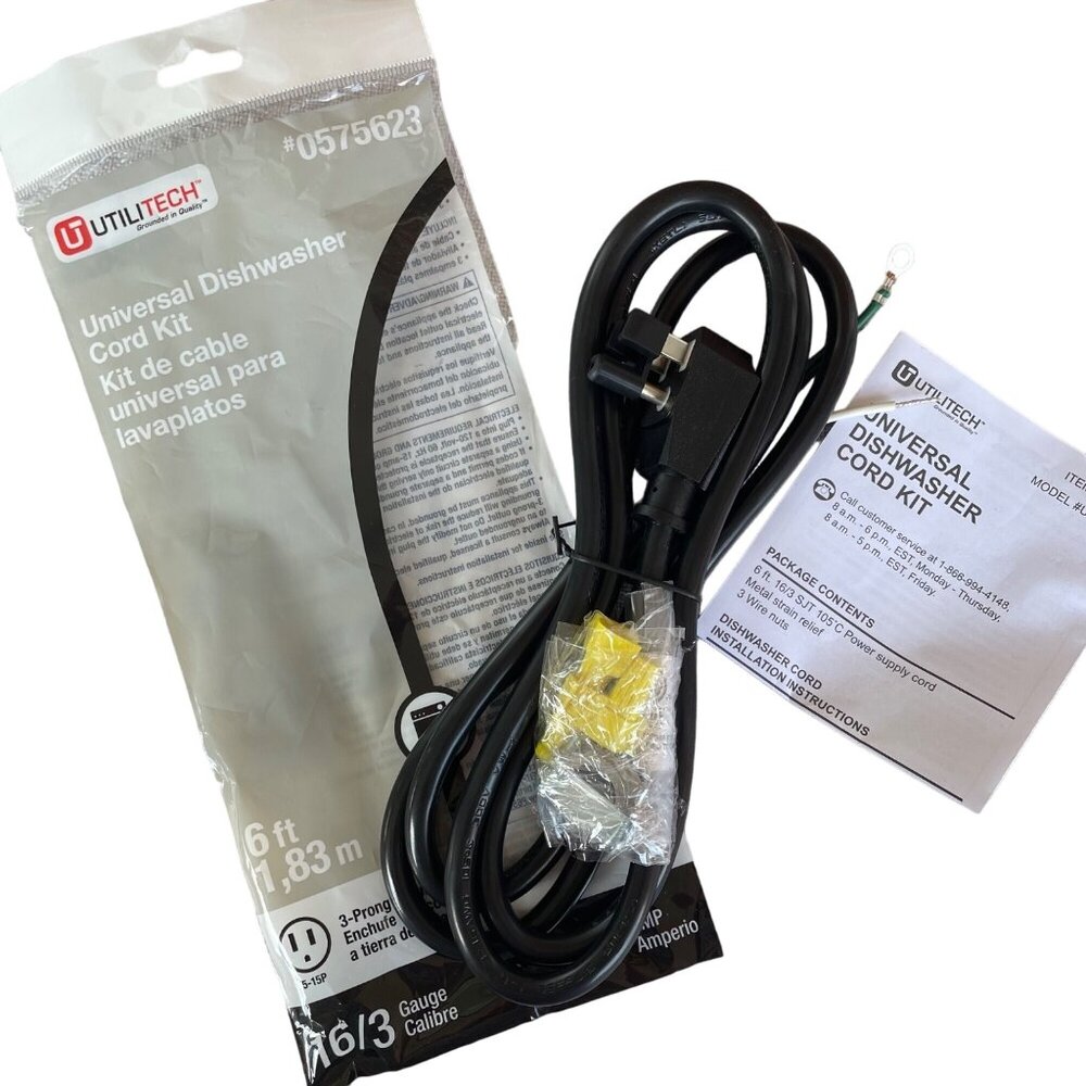 Utilitech Universal Dishwasher Cord Kit 6ft 16/3 SJT 13AMP 105°C Power Supply Co
